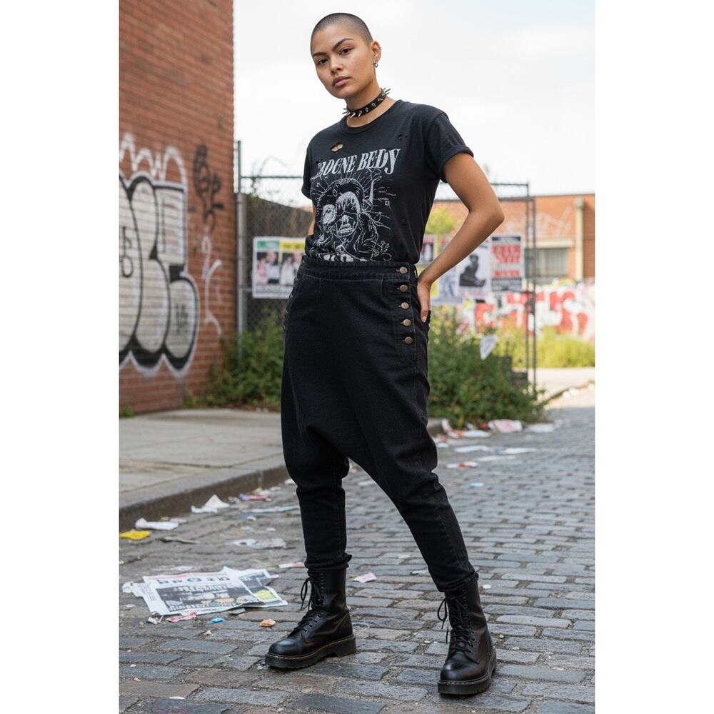 FLOW harem drop crotch grunge punk jeans size L black